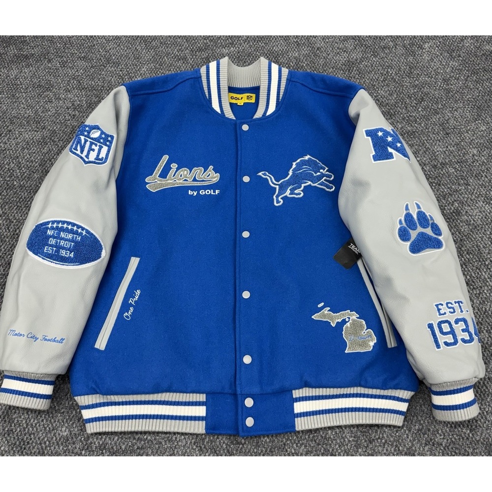 Detroit Lions x Golf Wang Men's XL Varsity Letterman Jacket Wool / Leather - New